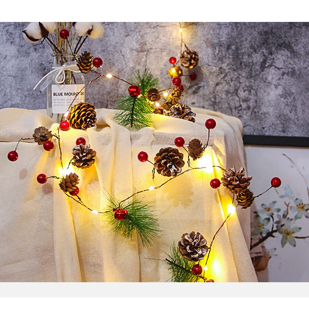 Christmas LED Copper Wire Pine Cone String Lamp, Pine Needles, Fairy Garland, Yard, Holiday Decoration Lamps, 2022 image 6
