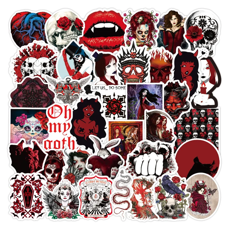 50Pcs Black and White Gothic Style Horror Thriller Stickers Cool Skateboard Motorcycle Guitar Waterproof Sticker Kid Classic Toy