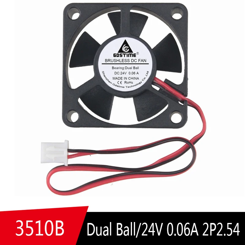 

5Pcs Gdstime 3510 DC 24V Dual Ball Bearing Brushless CPU Cooling 35*35*10mm 3.5cm XH2.54 Small Cooler axial fan