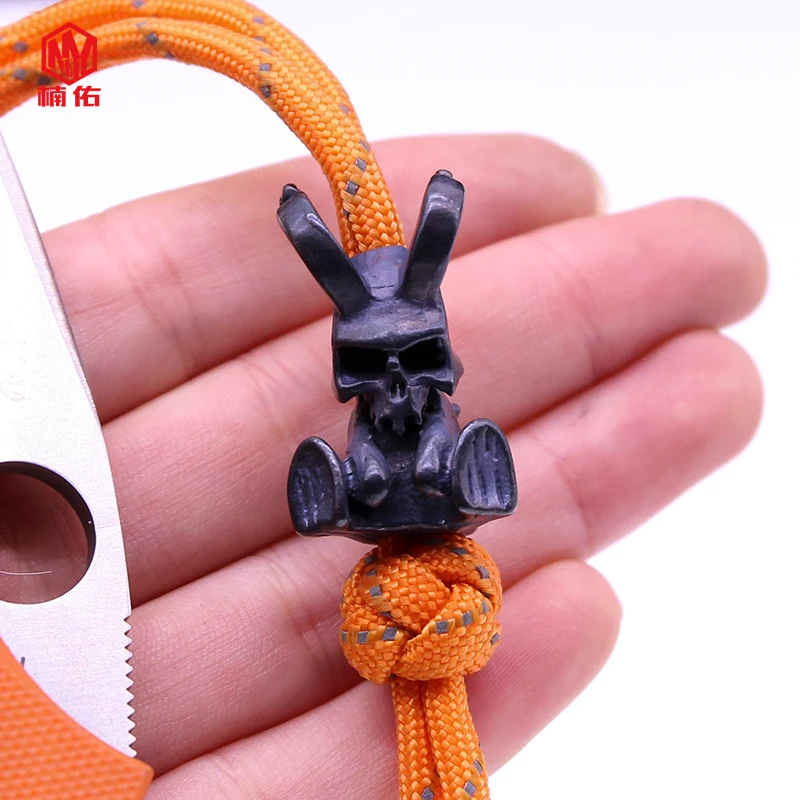 Cuentas de cobre puro para cuchillos, abalorios de Paracord de calavera y Diablo, colgantes de cordón DIY, 1 ud.