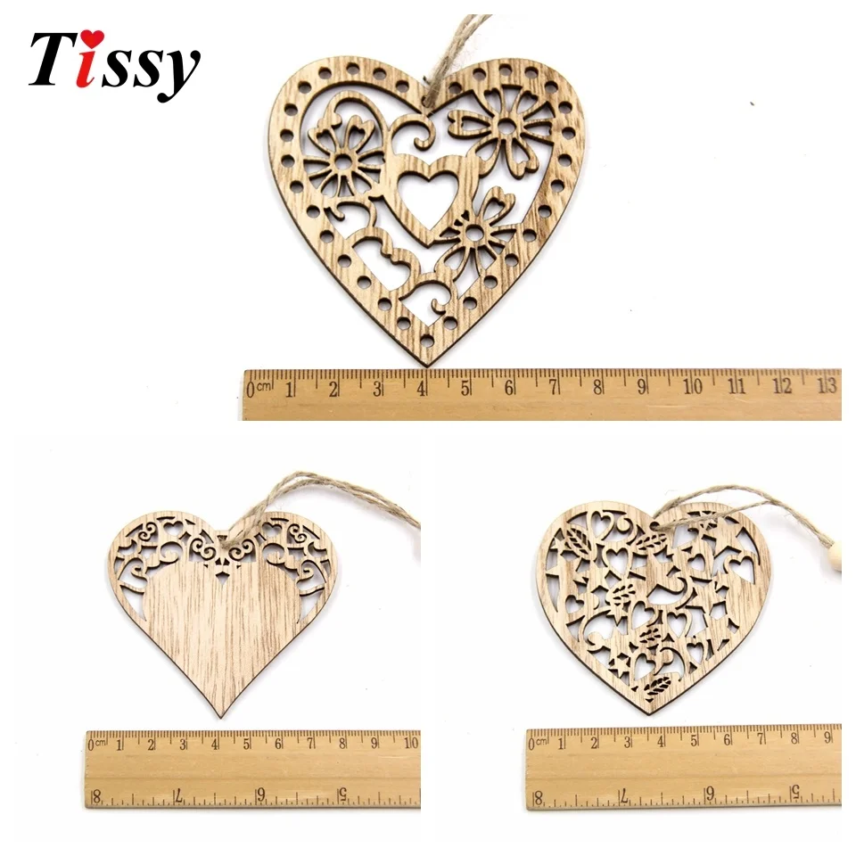 12PCS/Lot DIY Hollow Heart Wooden Pendants Ornaments Party Gifts Home Decor Wedding/Christmas Party Decorations Kids Gift