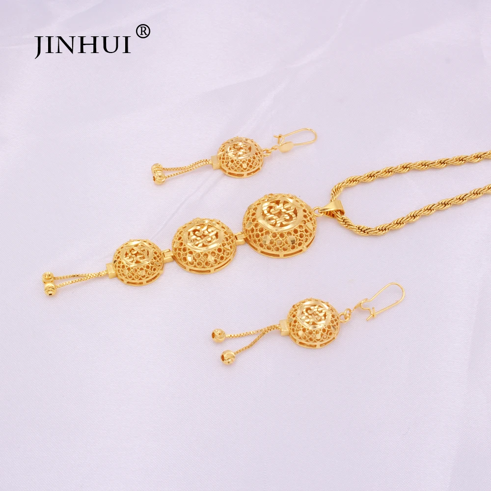 Dubai Gold plated Round Jewelry sets Necklace Pendant Earrings set for women African France wedding jewelery bridal gifts