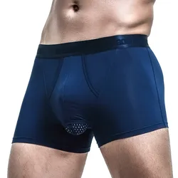 Men Modal Mesh Trunks Thin Sheer Short Elasticity Briefs Sport Swimming Underwear Separation Pouch U Convex Underpants