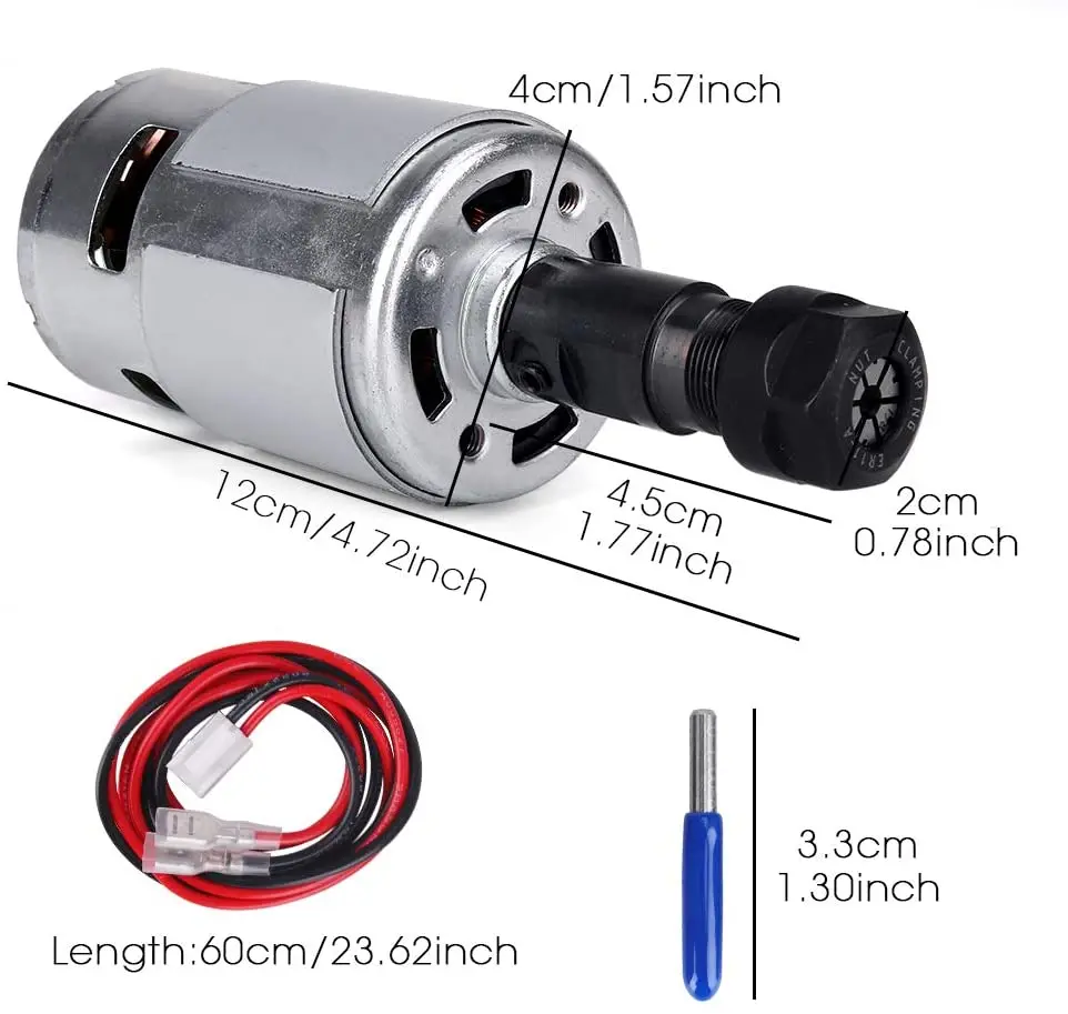 775 Motor DC Motor Electric Machinery 12V Air Cooled Spindle ER11 With ER11 Nut Extension Rod For CNC Engraver+ 3.175mm Cutter