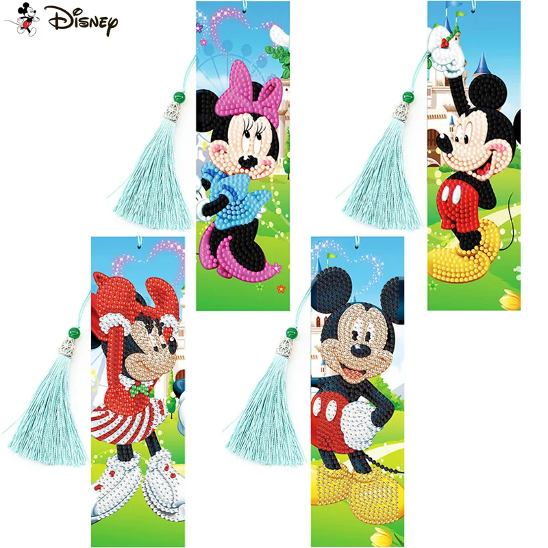 Disney 5D fai da te diamante pittura cartone animato Mickey Minnie segnalibro in pelle nappa libro segni ricamo a forma di diamante speciale