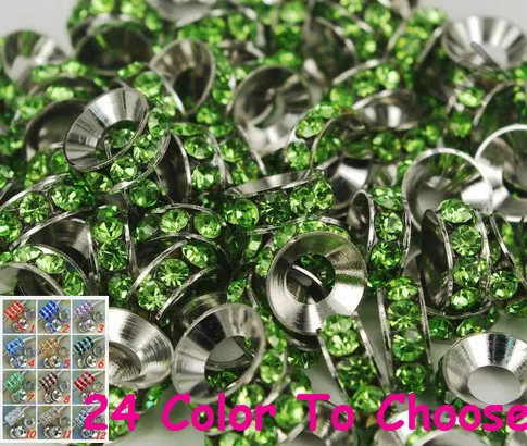 

hvb423 10mm Green Rhinestone Rondelle Spacer Beads Lot,Rhodium Plated Big Hole European Beads