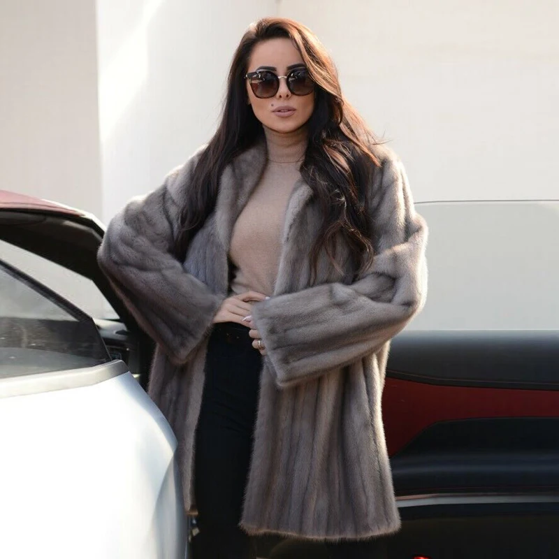 Luxury Mink Fur Coat Winter Women Real Mink Fur Jacket With Lapel Collar Full Pelt Natural Fur Coat Woman Fashion Outwear