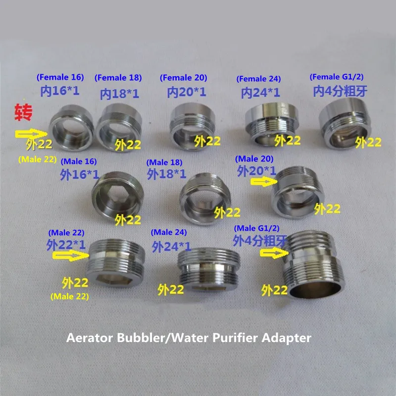 ทองเหลืองก๊อกน้ำ Aerator เครื่องกรองน้ำ16 18 20 22 24มม.G3/4 G1/2 M22ก๊อกน้ำห้องครัวประปาอุปกรณ์เสริม