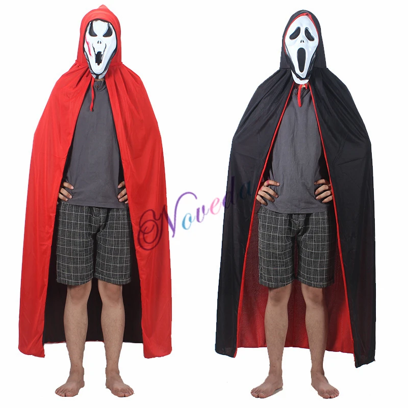 Red Black Witch Vampire Capes Halloween Cloak Hooded Kids Adult Costumes For Men Women Female Girls Boys