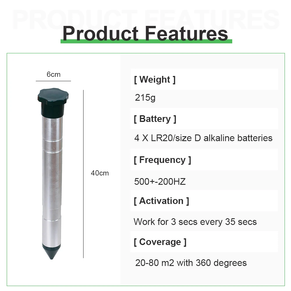New Arrival Ultrasonic Animal Repeller Mole,Snakes ,Vole,Gopher Repellent Pest Control for Home,Garden,Lawn #32052