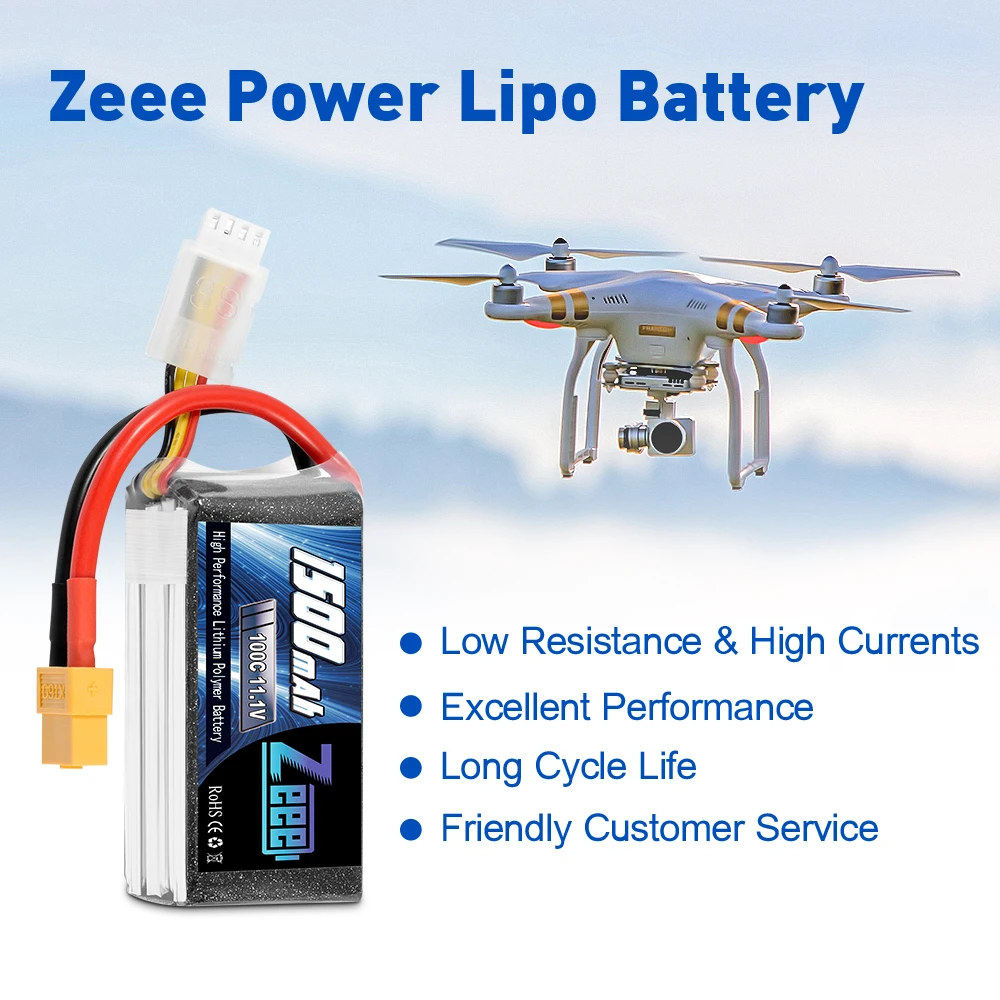 2PCS Zeee 11.1V 1500mAh 100C 3S Lipo Battery with XT60 Plug Softcase RC Battery for RC Car Quad Drone Truck Airplane FPV