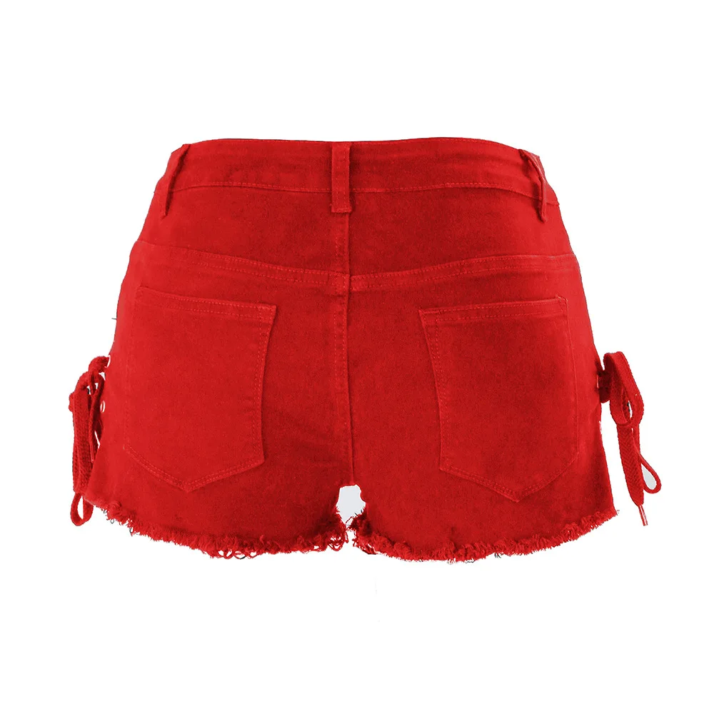 2020 summer new woman Ripped fringed denim shorts fashion sexy low waist split bandage jeans shorts 6 colors S-2XL