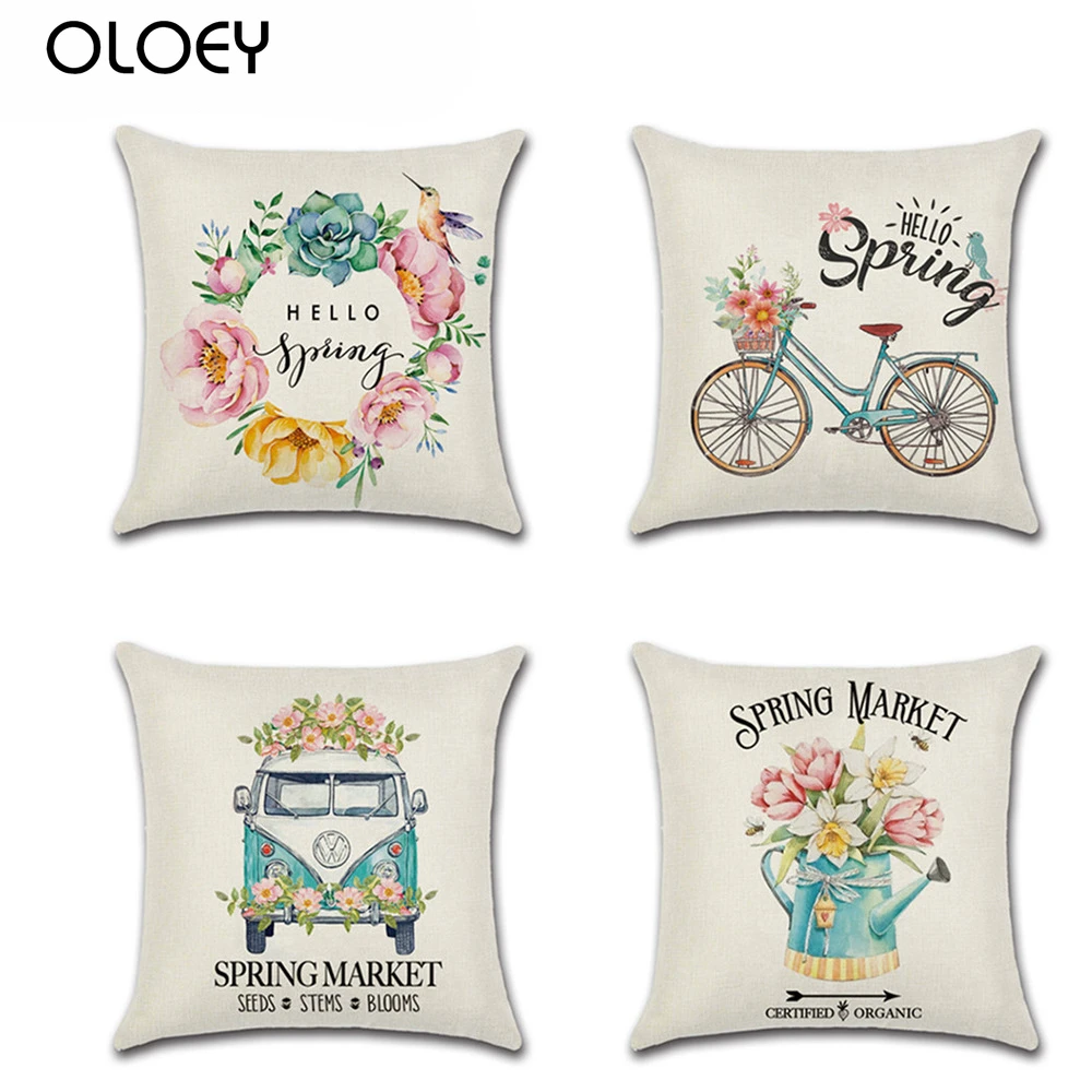 2021 NEW Spring Series Blossom Flowers Cushion Cover Bike Car Butterfly Floral Pillows Cover Sofa Decorative Throw Pillows Case