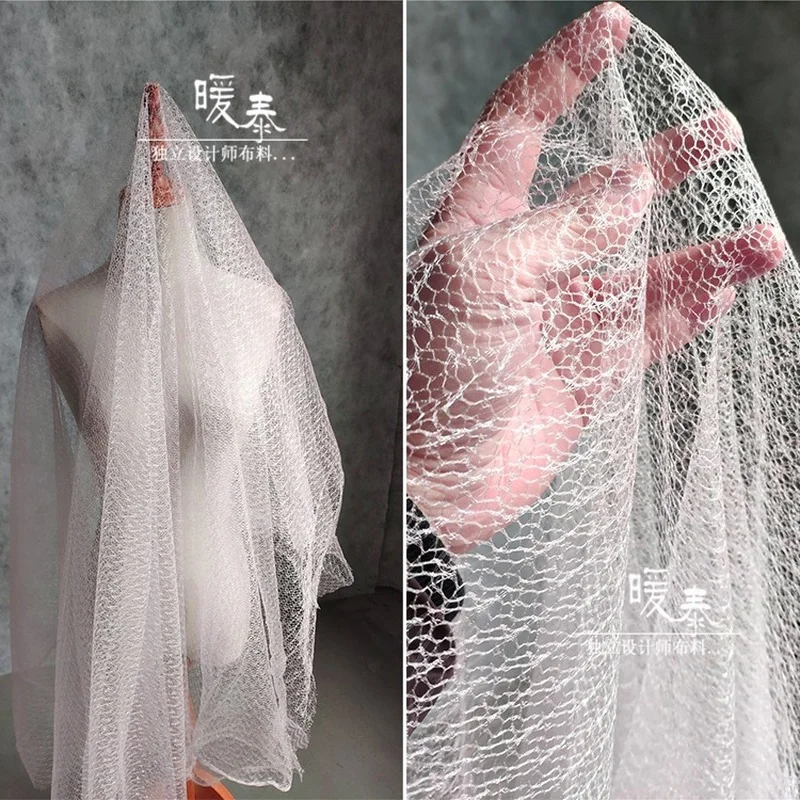 Mesh Tulle Fabric Pink Irregular Hollow-out DIY Decor Veil Silhouette Design Gown Skirts Wedding Dress Designer Fabric