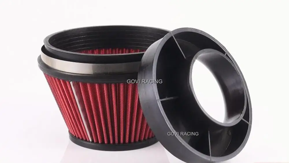 268802 red air filter & velocity stack 3\'\'/3.5\'\'/4\'\'152mm width performande universal for car intake pipe silicone hose parking