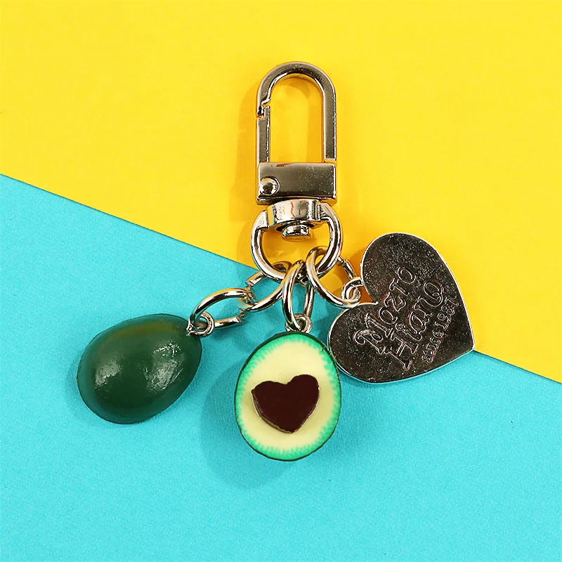 New Simulation Fruit Avocado Heart-shaped Headphone cover keychain car Fashion keyring Jewelry Gift For Women