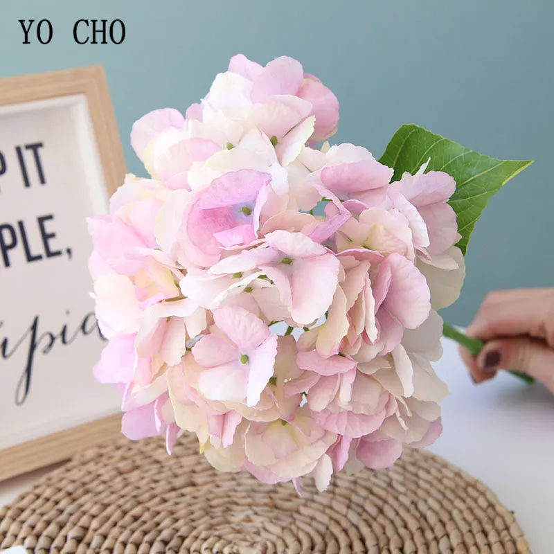 YO CHO Artificial Flowers Hydrangea Vivid Silk Flowers Hydrangea Fake Flowers Decoration Wedding Home Hotel Office Decor Flores