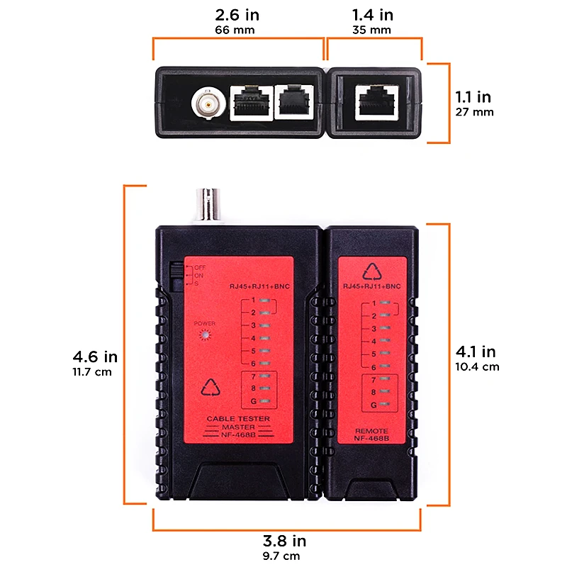 HTOC-probador de Cable de red RJ11 RJ45 BNC, herramienta multifuncional para teléfono LAN CAT5/CAT6/CAT7 con Cable RJ45 a BNC, 3 en 1