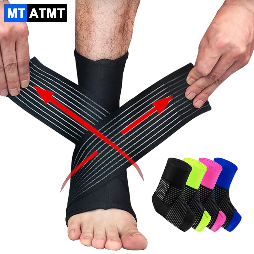 Sports Compression Ankle Support Brace Breathable Foot Wrap Guard with Adjustable Bandage for Walking Running Hiking Cycling