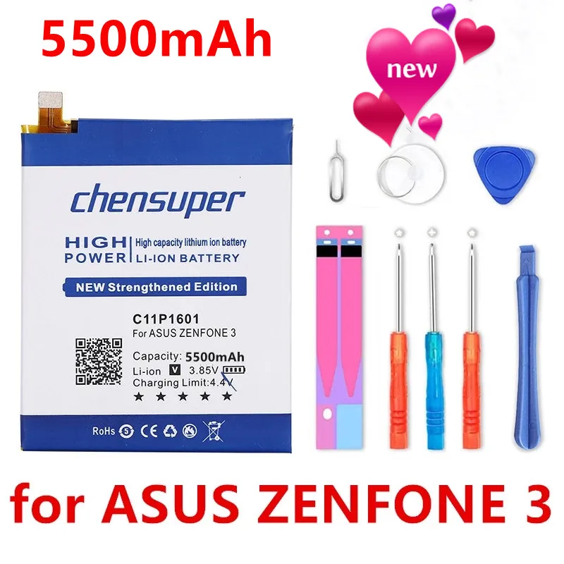 

2pcs/chensuper 5500mAh C11P1601 Battery For ASUS ZENFONE 3 ZENFONE3 ZE520KL Z017DA For ZenFone live ZB501KL A007 Mobile Phone