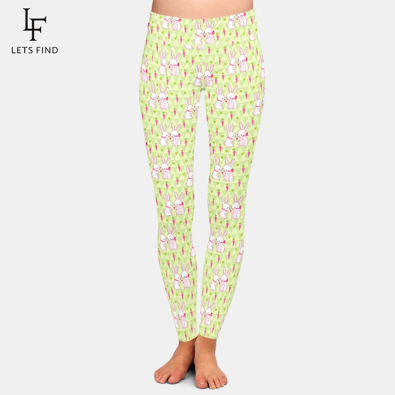 LETSFIND 2021 New 3D Spring Happy Easter Pattern With Bunny Print High Waist Leggings Soft Slim Fitness Women Leggings