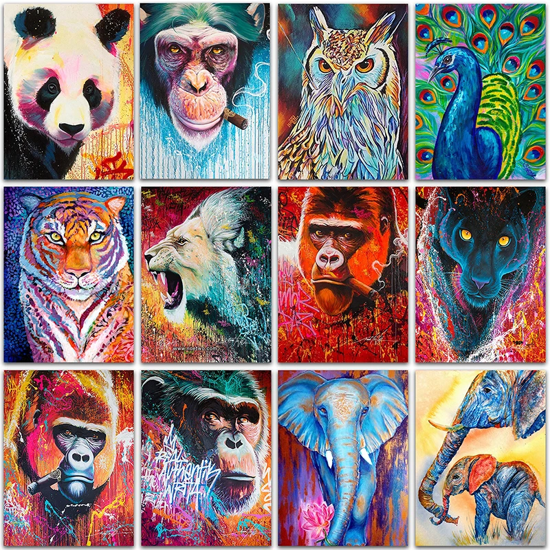 5D Diamond Painting Kit Cartoon animal orangutan peacock lion tiger panda Full Square&Round embroidery mosaic Cross stitch Paint