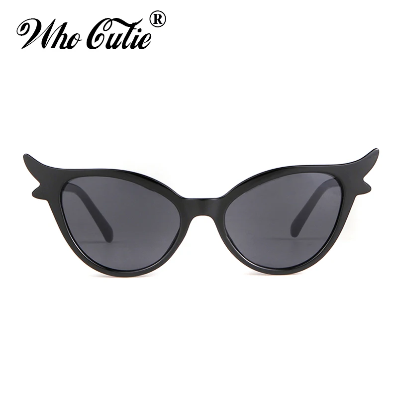 WHO CUTIE Brand 2025 Vintage 90s Unique Cat Eye Sunglasses Women Sexy Red Frame Retro Black Cateye Sun Glasses Shades Gift OM594