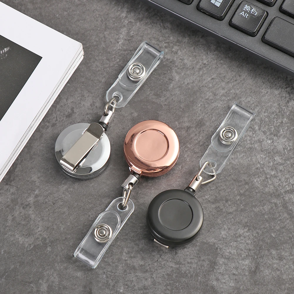 1PC Retractable Badge Pull Buckle Metal Retractable ID Card Badge Reel Holder Door Pass Chain Work Card Keychain Office Supply