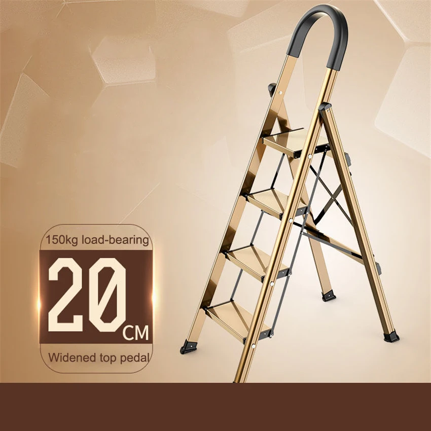 Escalera de espiga multifuncional para el hogar, escalera plegable de aleación de aluminio grueso, ligera, de 4 escalones, H001-20