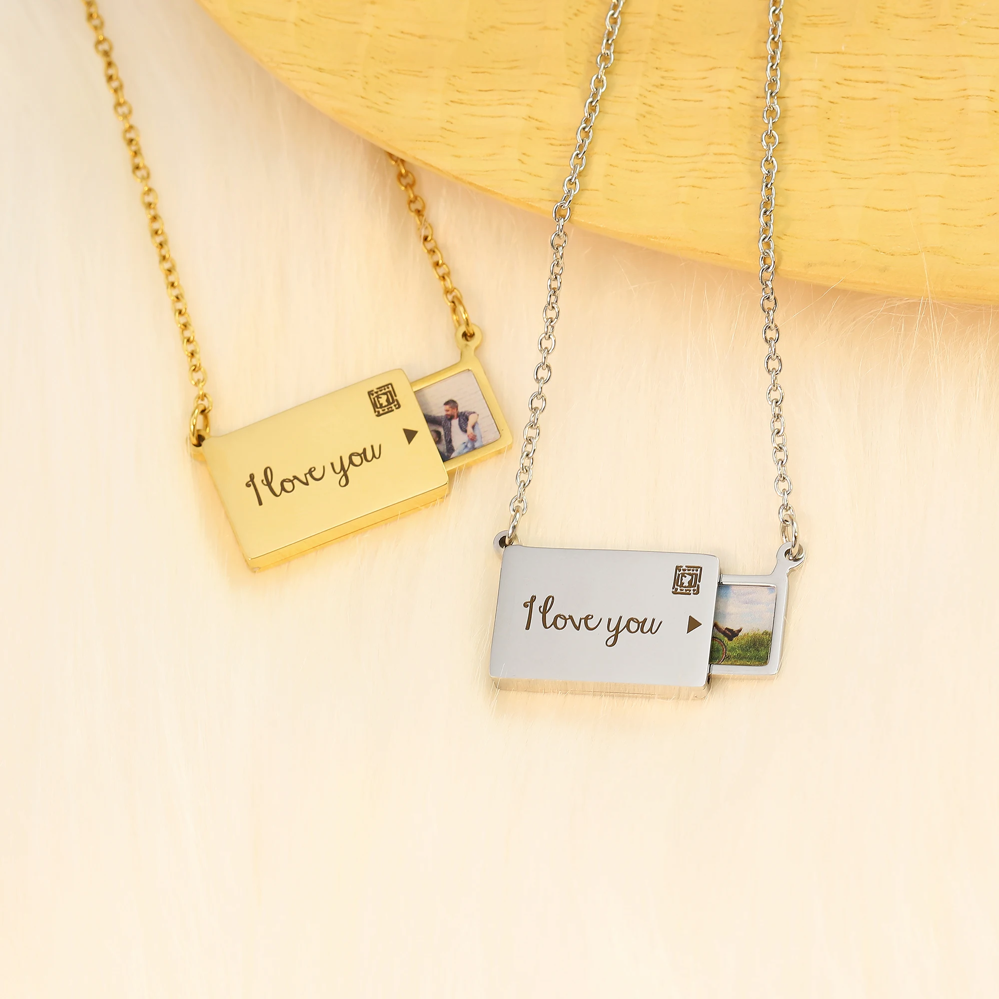 MaiLun Benutzerdefinierte Foto Nachricht Umschlag Halskette Edelstahl Umschlag Anhänger Halskette Schmuck Geschenk für Freundin – Detail 4
