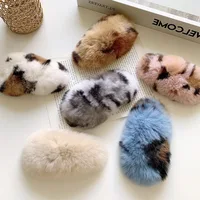 Horquilla de felpa para otoño e invierno, red de color caramelo salvaje, clip lateral bb rojo, accesorios para el cabello de piel de conejo rex auténtica coreana