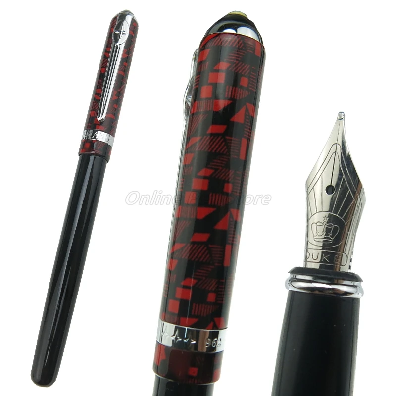 Duke 962 Red Checked Cap Pattern Medium Nib Fountain Pen Professional School Office Stationery Writing Tool Pen Gift