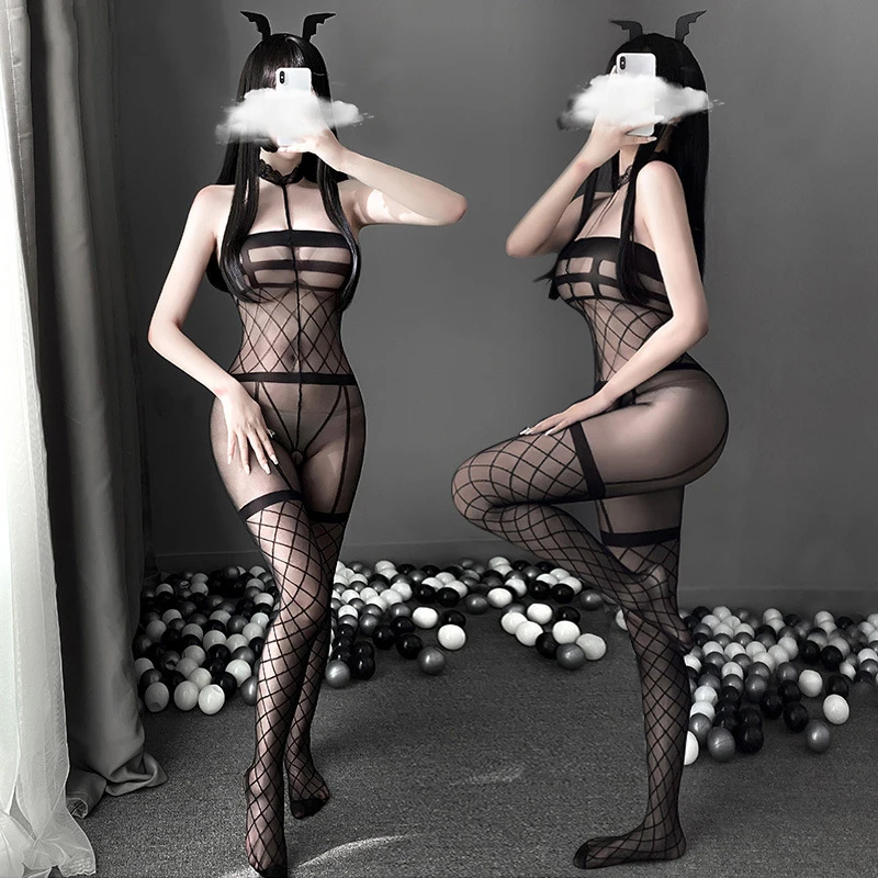 

Women Lingerie Crotchless Sheer Bodystockings Sexy Halter Fake Garter Stockings Tights Transparent Underwear Full Body Bodysuit