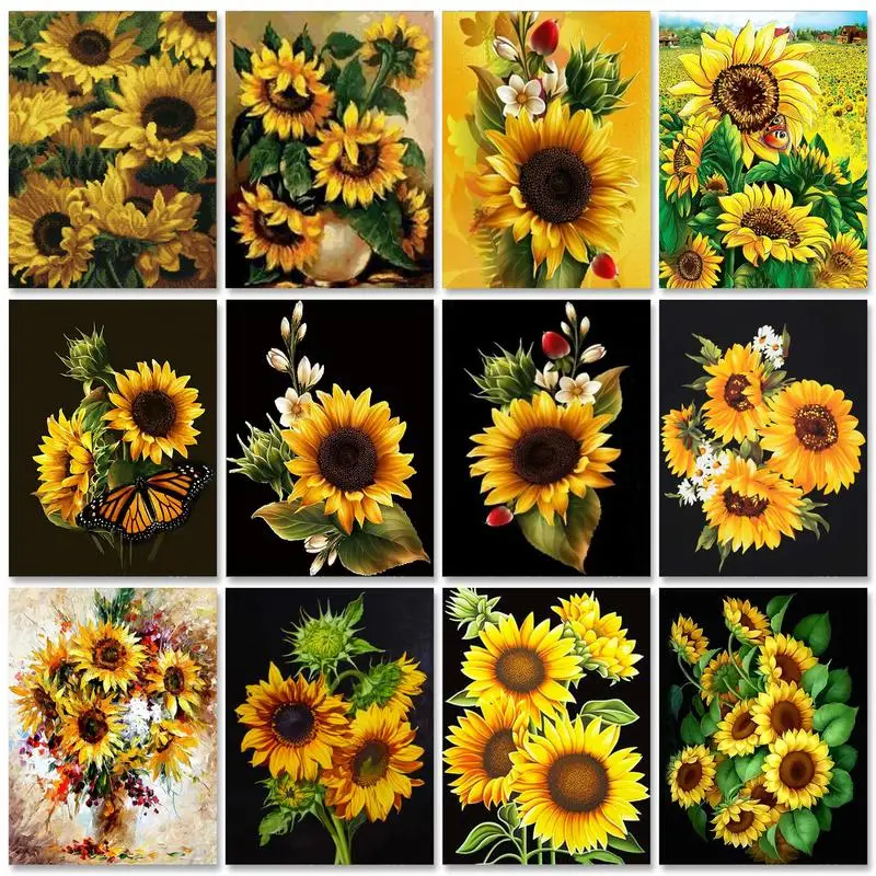 

PhotoCustom Paint By Numbers Kits On Canvas Sunflowers DIY Frame 60x75cm Oil Painting By Numbers Handpaint Wall Art Home Decor