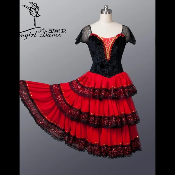 Robe de tutu de ballet romantique pour femme, adulte, rouge, noir, espagnol, tauromachie, professionnel, scène, 303 BT8994