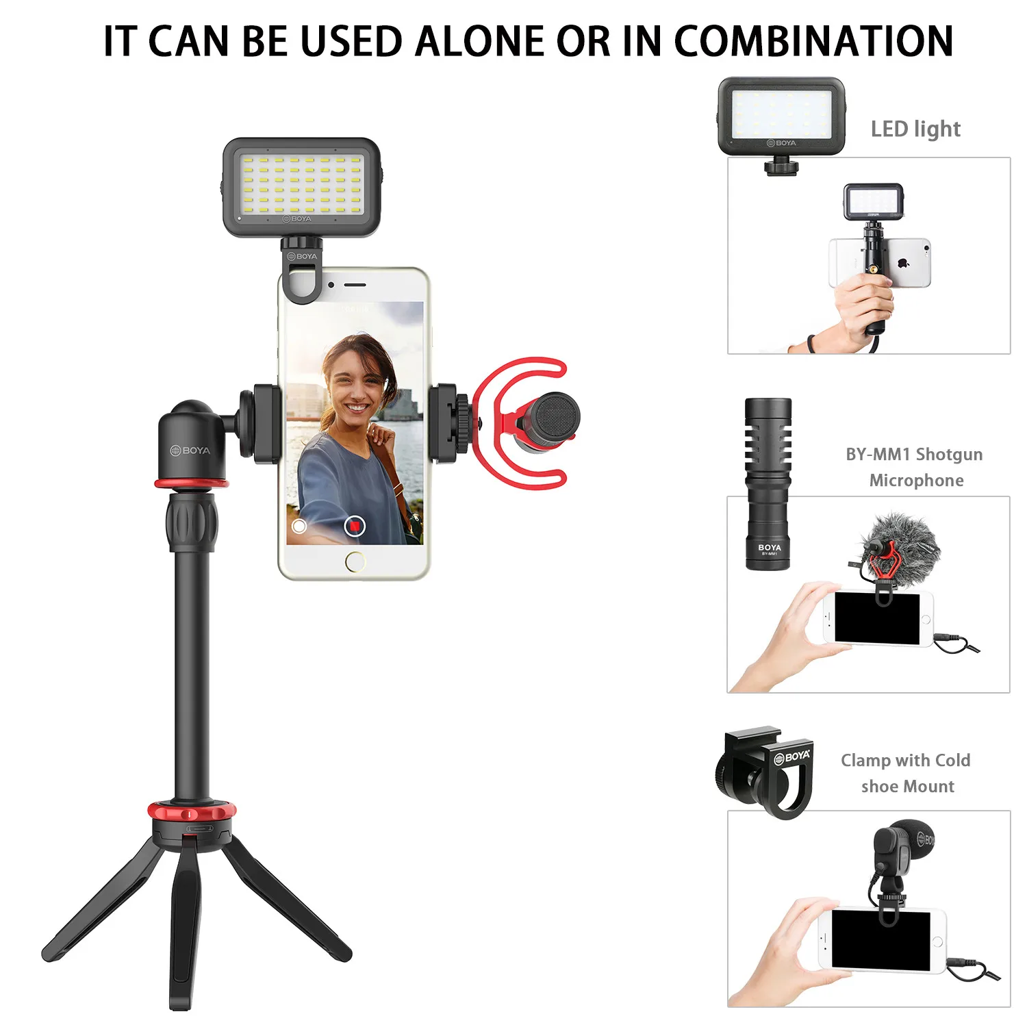 BOYA BY-VG350 Ultimate Smartphone Video Kit for Vlog Podcast Youtube Video with BY-MM1+ Super-cardioid Microphone LED Light