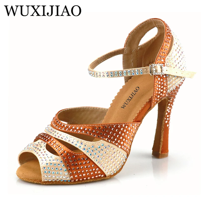 WUXIJIAO Women\'s Latin Dance Shoes New Dance Shoes Unique Design Salsa Shoes Diamond Sandals