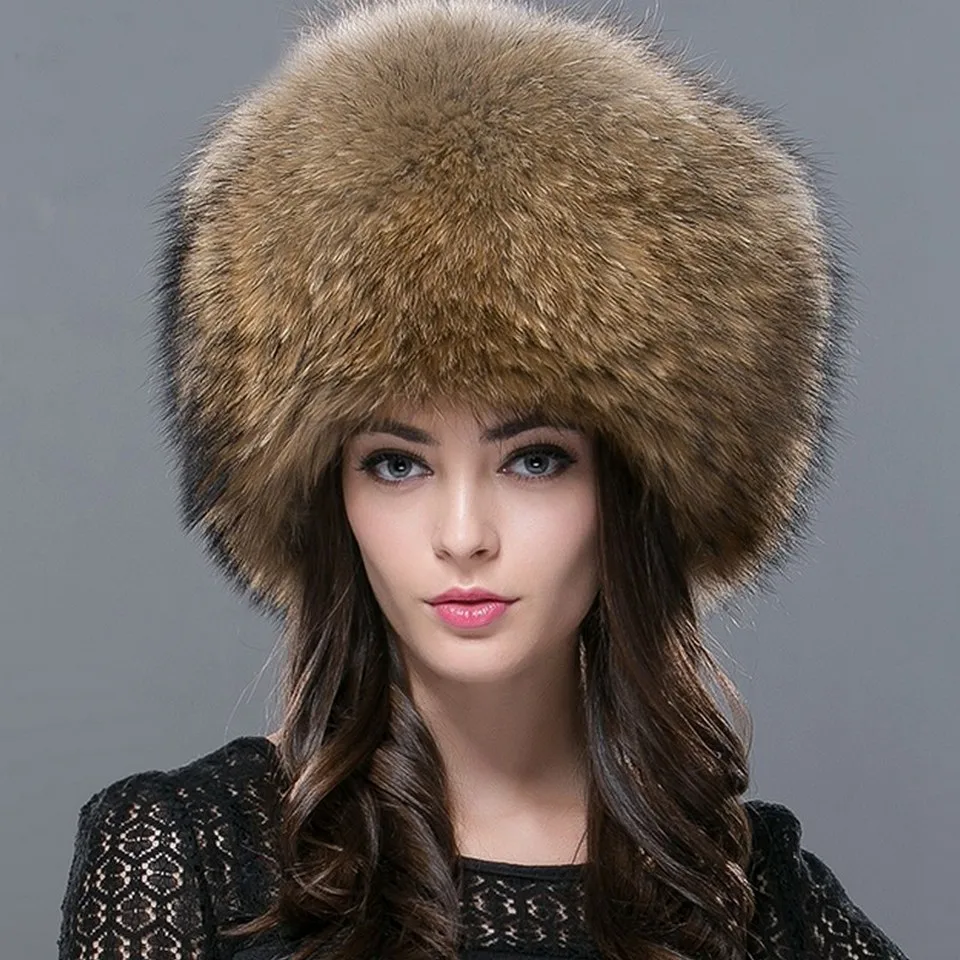 FXFURS Autumn and winter 20201New Women \'s Genuine Raccoon Russian Fur Hat Real Fox Fur Hat Dome Mongolian Hat FXH-161013