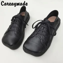 Careaymade-Genuine Leather women's shoes Muffin Thick Soled Big Head Square Head First Layer Cowhide Pure handmade single shoes