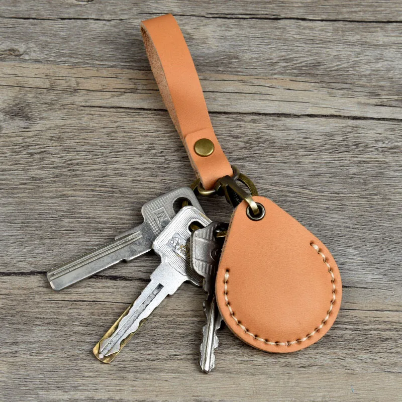 Vintage Leather Access Card Holder Keychain Rectangular Round Water Drop Community Cards Protective Case Key Fob Fashion Keyring