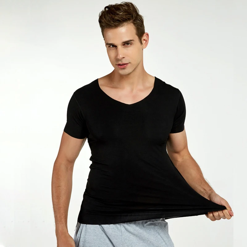 2pcs/LOT Brand Men Modal Seamless T-shirt Bouncy Undershirt Slim Fit Bodybuilding Singlet Short Sleeve Tees Fitness V Neck TOPS