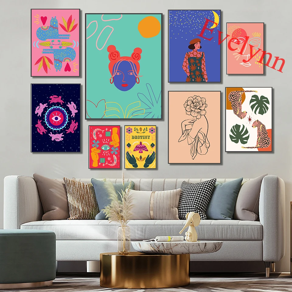 

Good Luck Clover Evil Eye Posters Jaguar/Moon/Head in the Flowers Female/Miss Drama Llama/Home Decor Canvas Wall Art Prints Gift