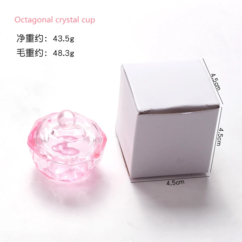 Copo de cristal rosa para Nail Art, Recipiente líquido acrílico, Prato com tampa tampa, Ferramenta de manicure, 1 pc