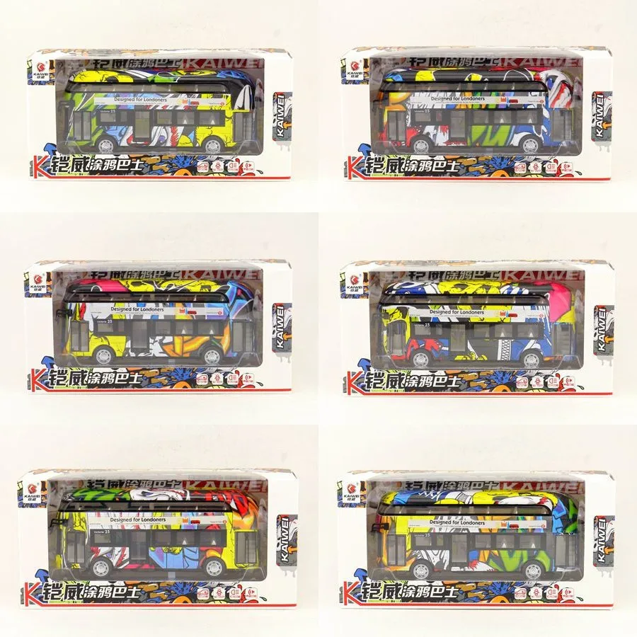 New product 1:50 Alloy Pull Back holiday graffiti bus model,Sound and light graffiti car toy,free shipping