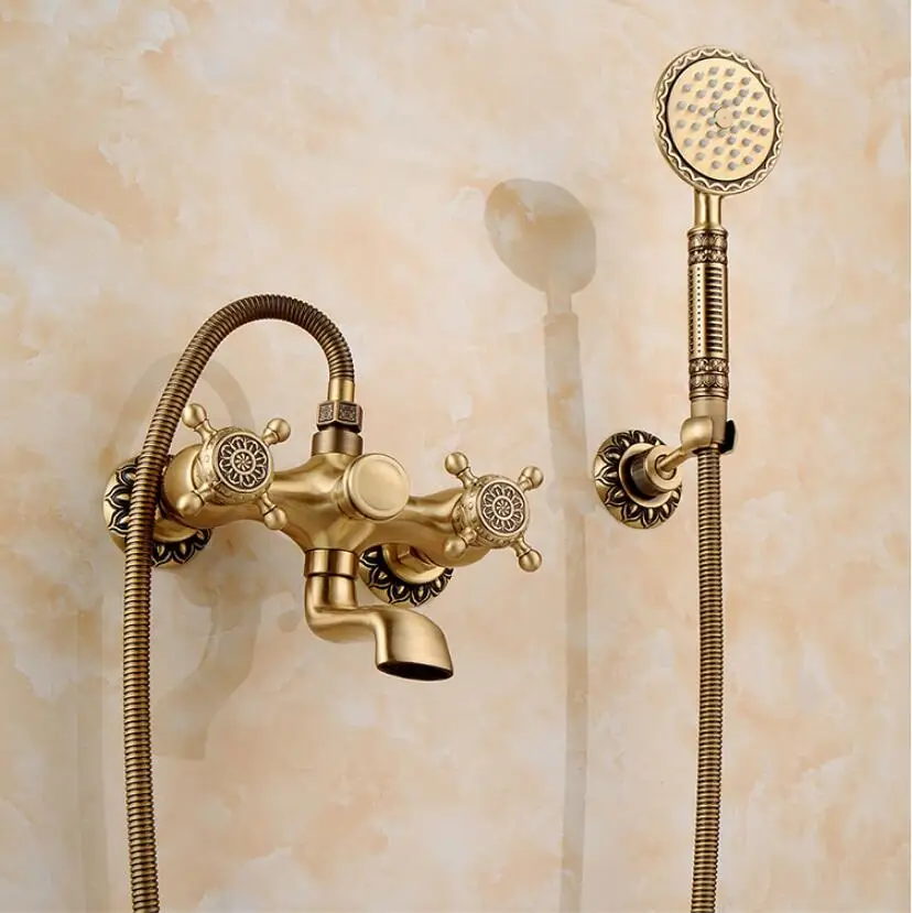 Vidric Europe style total brass bronze finished carved bathtub faucet wall mounted bath and shower faucet exposed B&S faucet set