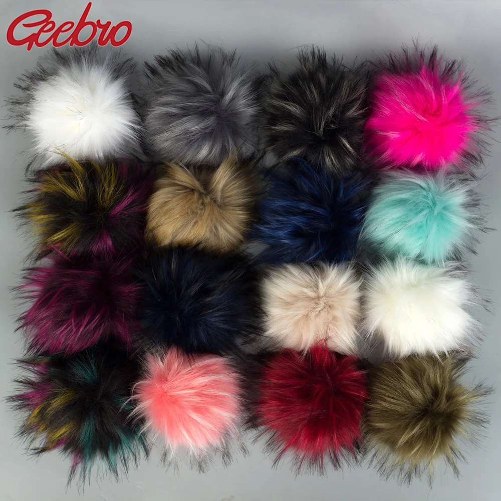 Geebro DIY Hairball Hat Beanies Balls Faux Fur Pom Pom Artificial Wool Ball With Buckle Cap Shoes Bags Hairband Accessories