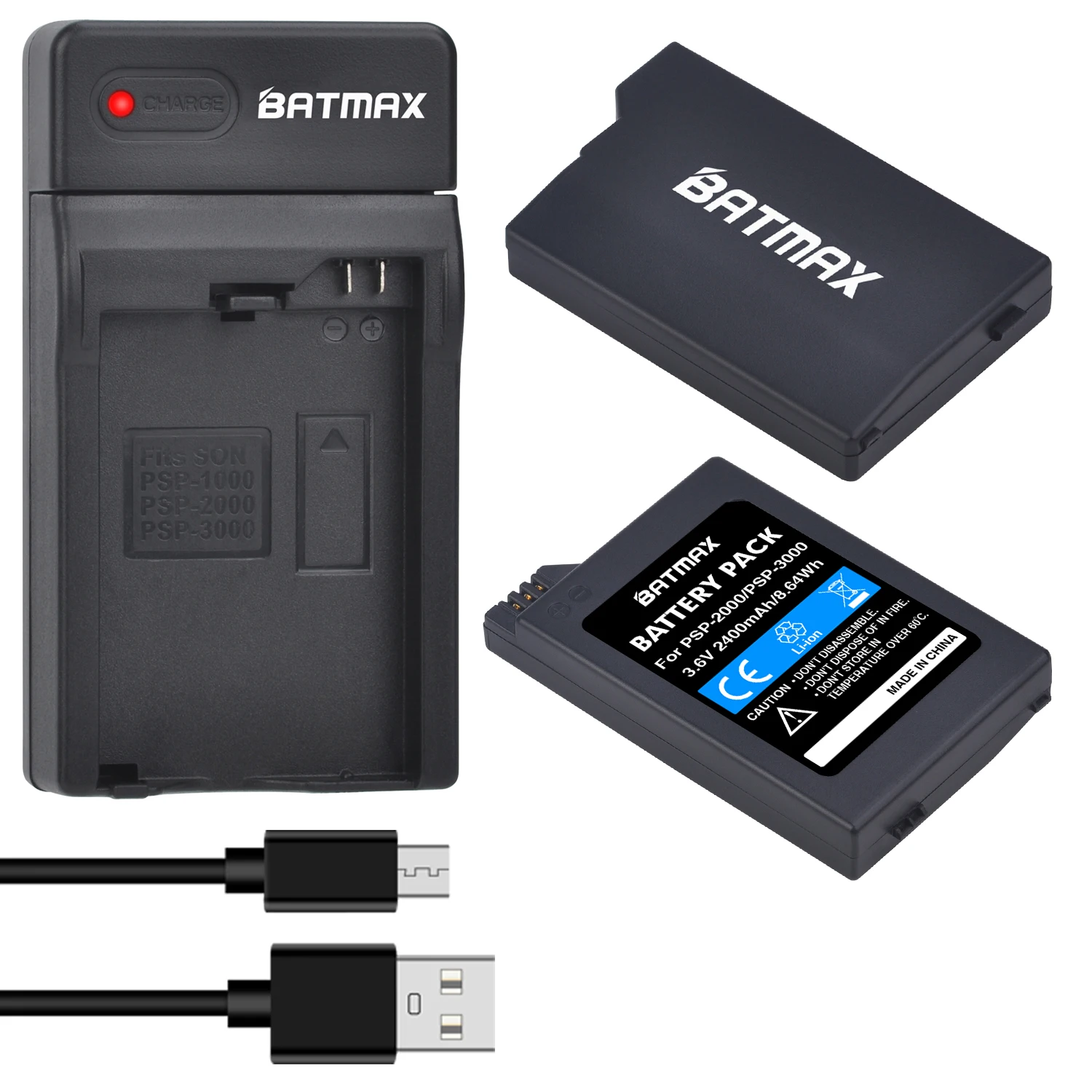 Batmax PSP-2000 PSP-3000 Console Battery +USB Charger For Sony PSP2000 PSP3000 PSP-S110 PlayStation Portable Controller