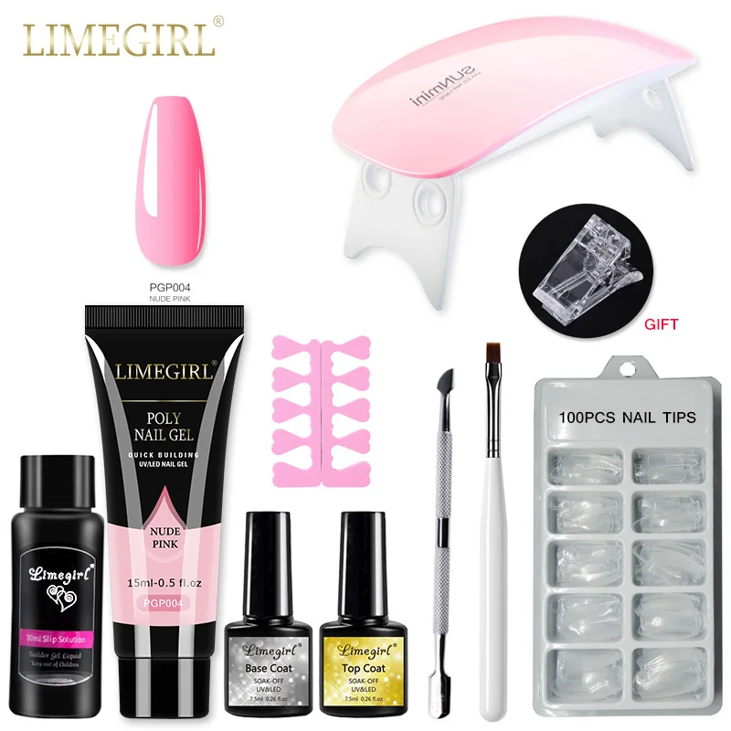 Limegirl Poly Nagel Gel Kit Nail Set Für Maniküre Mit UV LED Lampe Mit Basis Top Mantel 100 stücke Nagel tipps Gehärtet Gel Lack Nagel Kunst