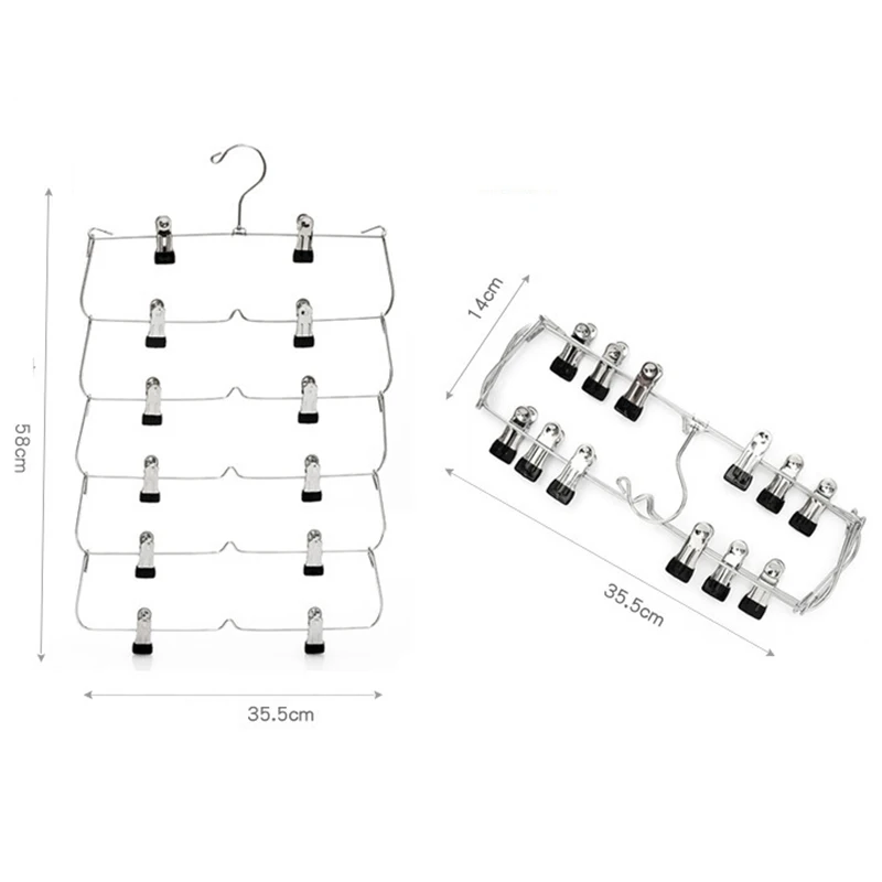 4/6-Tier Skirt Pants Shorts Hangers With Adjustable Clips Space Saving No Slip 12 Clips Clothing Storage Metal Skirt Rack