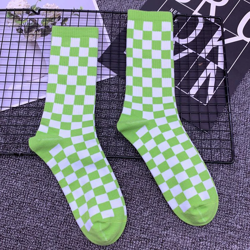 

2021 New Unisex Socks Checkered Candy Color Happy Socks Summer Breathable Tube Socks Pure Cotton Sports Socks